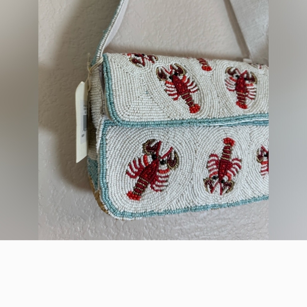 Red and White Lobster Print Shoulder Bag